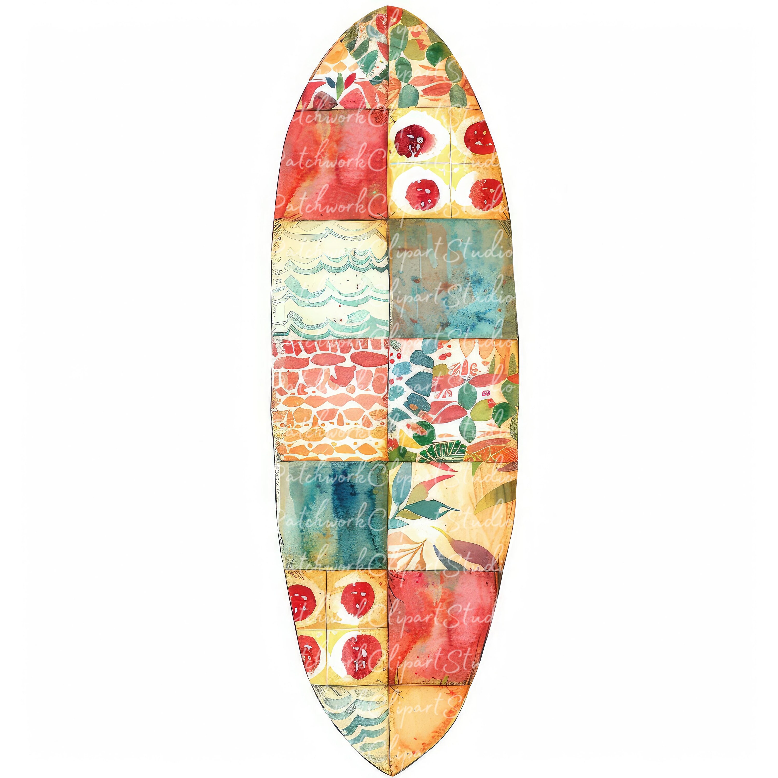 10 Surfboards Clipart Bundle, PNG &amp; JPG, Printable Patchwork Surfboard, Illustrations, Digital ...