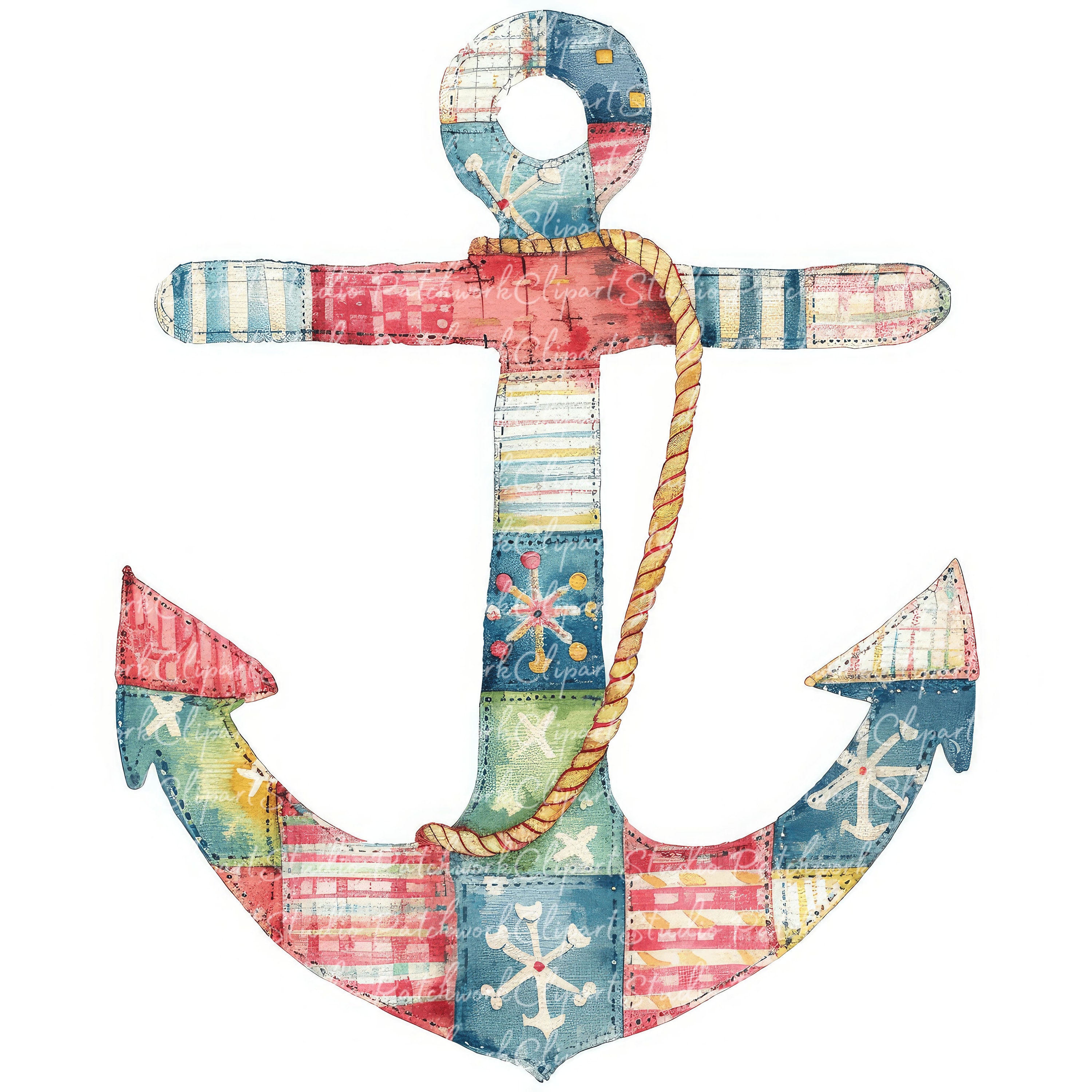 Anchors Clipart Bundle, Printable Anchor, Cute Quilted Fabric Illustrations, Digital Download ...