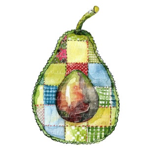 Pacote de 10 clipart de abacates, PNG e JPG, Abacate de patchwork para impressão, Ilustrações, Download digital, Criação de scrapbook, Imagem de colcha