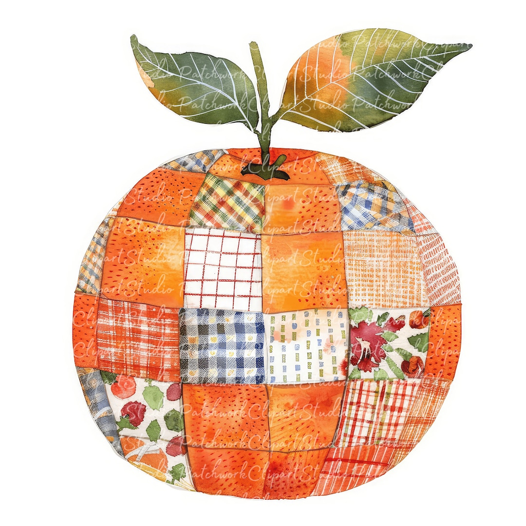 Vector Orange Patchwork 10 Oranges Clipart Bundle, PNG & JPG, Printable Patchwork Orange, Fruit ...
