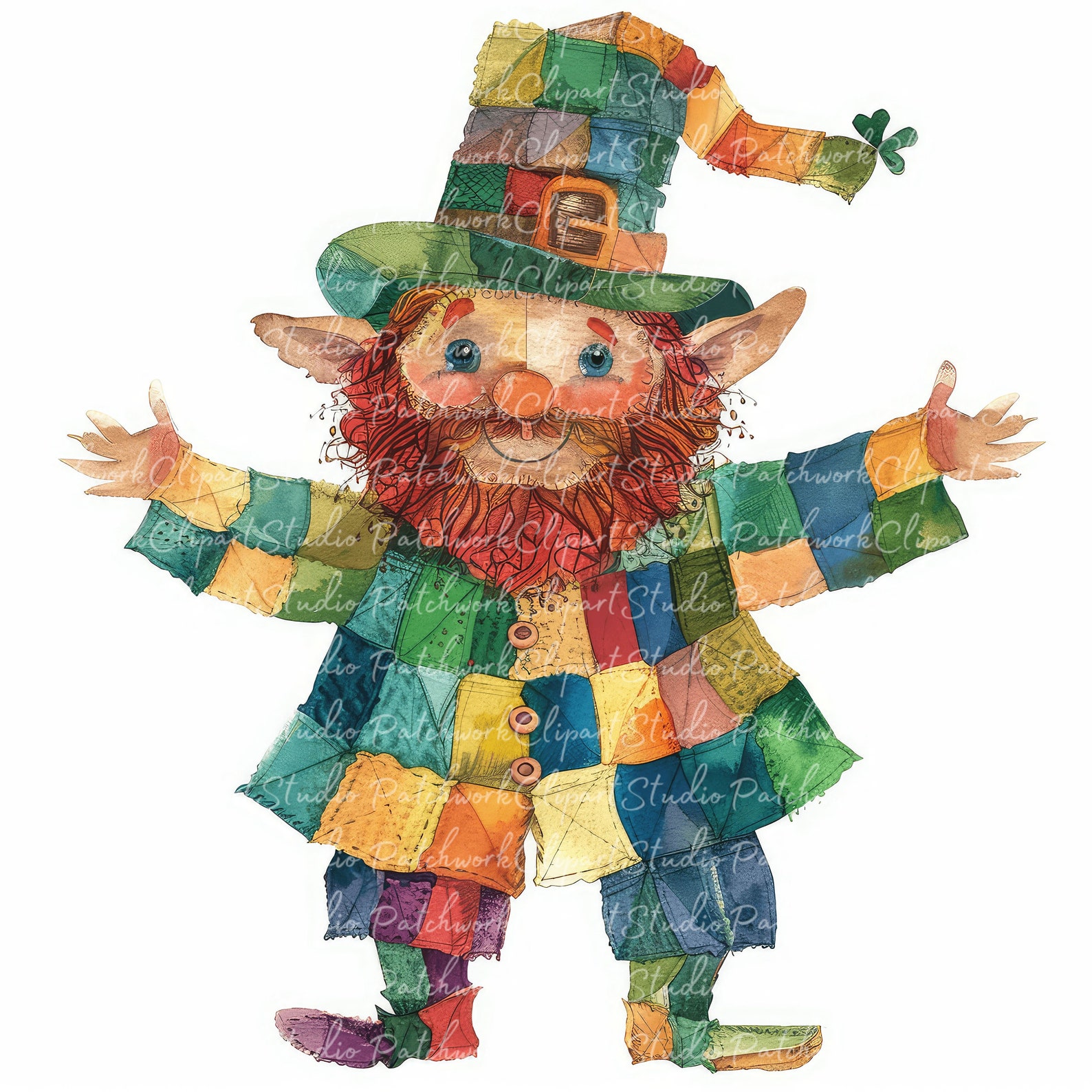 10 Leprechaun Clipart Bundle, PNG & JPG, Printable Patchwork Elf ...