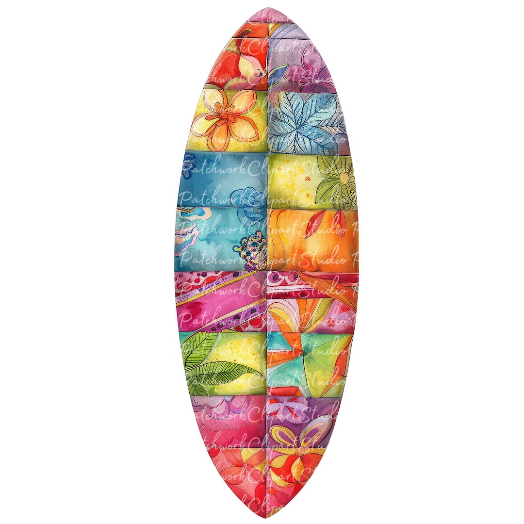 10 Surfboards Clipart Bundle, PNG &amp; JPG, Printable Patchwork Surfboard, Illustrations, Digital ...