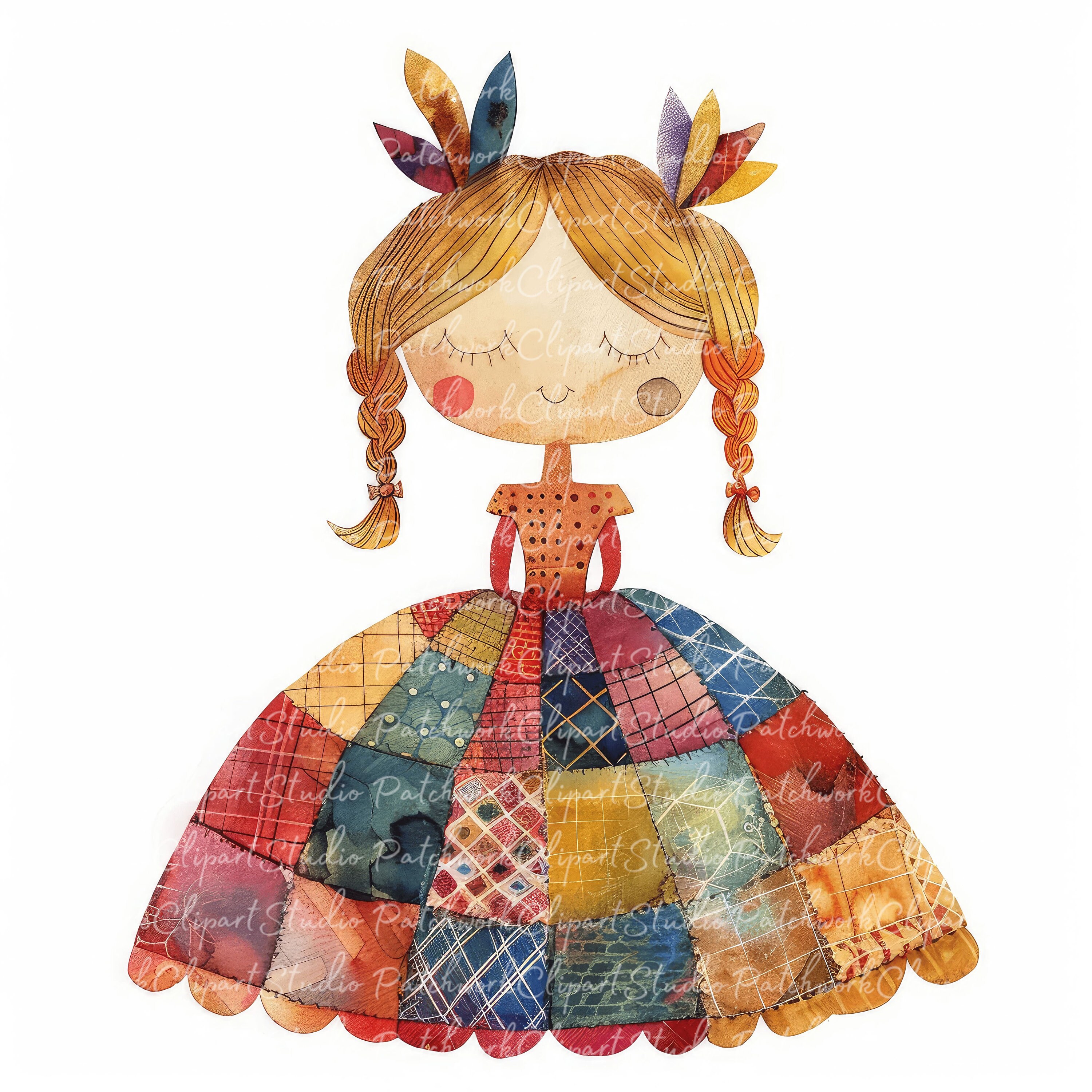 10 Princess Clipart Bundle, PNG & JPG, Printable Patchwork Princess ...
