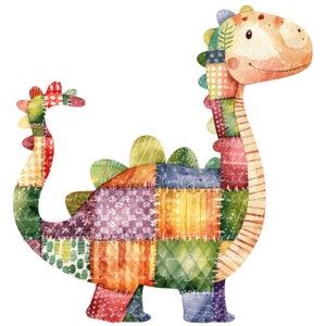 10 dinosaurussen clipartbundel, png en jpg, afdrukbare patchwork dinosaurus, illustraties, digitale download, scrapbooking, quiltafbeelding