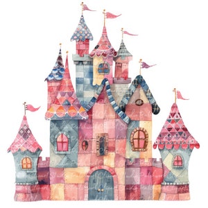 10 Castles Clipart Bundle, PNG & JPG, Printable Patchwork Castle, Illustrations, Digital Download, Scrapbook Crafting, Quilt Image