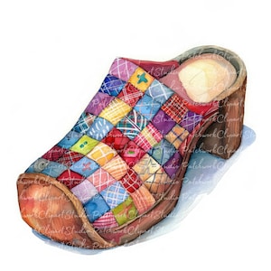 Paquete de 10 imágenes prediseñadas de zuecos, PNG y JPG, zuecos de patchwork imprimibles, ilustraciones, descarga digital, manualidades con álbumes de recortes, imágenes de colchas