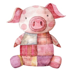Paquete de 10 imágenes prediseñadas de cerdos, PNG y JPG, cerdo de patchwork imprimible, ilustraciones, descarga digital, manualidades con álbumes de recortes, cerdo, imagen de colcha de granja