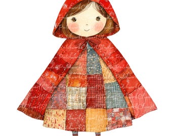 10 Little Red Riding Hood Clipart Bundle, PNG & JPG, Printable Patchwork, Illustrations, Digital Download, Scrapbook Crafting, Quilt Image