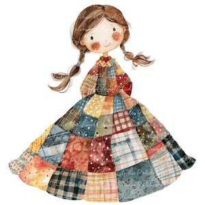 10 Women Clipart Bundle, PNG i JPG, Printable Patchwork Woman, Ilustracje, Pobieranie cyfrowe, Tworzenie albumów, Obraz Quilt Woman