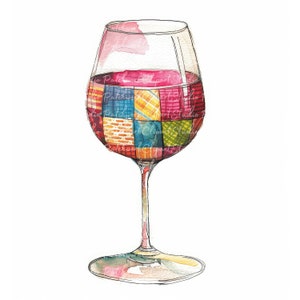 10 glas wijn clipartbundel, png en jpg, afdrukbare patchworkwijn, illustraties, digitale download, scrapbooking, quiltafbeelding