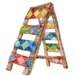 Pacote de 10 clipart de escada, PNG e JPG, escadas de patchwork para impressão, ilustrações, download digital, artesanato de scrapbook, imagem de colcha