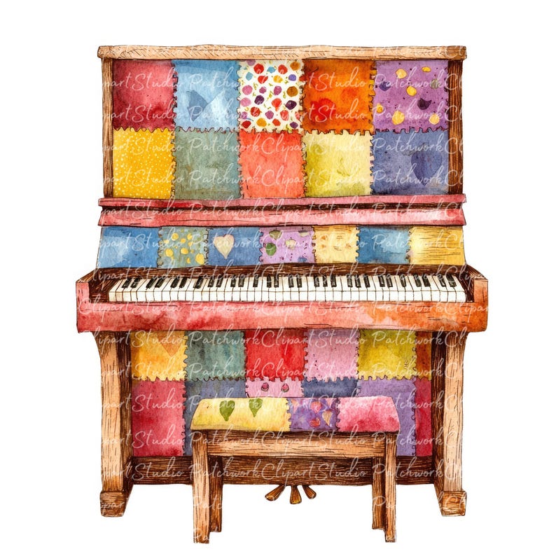 10 Piano Clipart Bundle, PNG & JPG, Printable Patchwork Piano ...