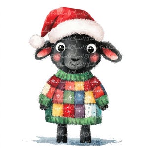 Clipartbundel 10 kerst zwarte schapen, png en jpg, afdrukbare patchwork, XMAS-illustraties, digitale download, plakboekambachten, quiltafbeelding