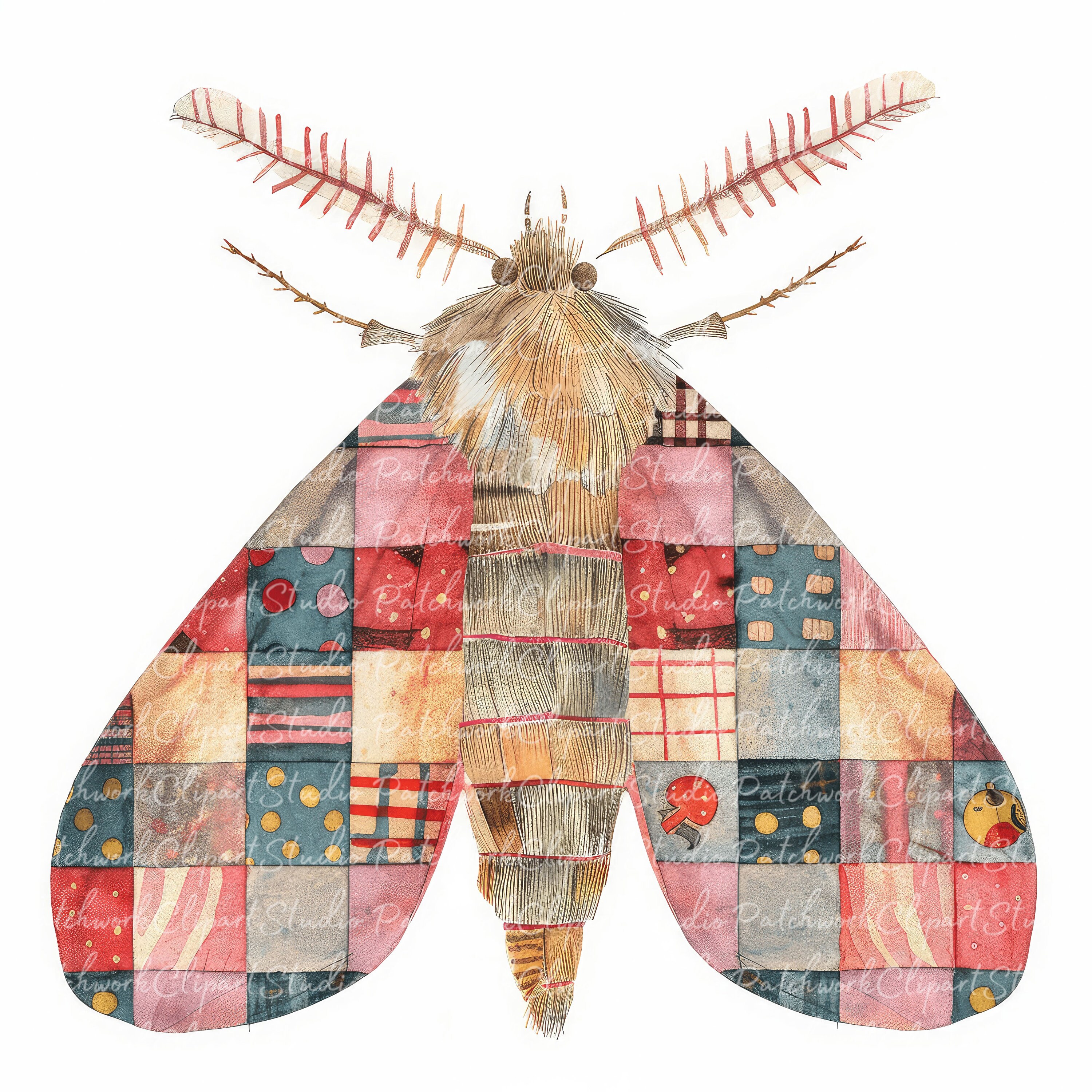 Moths Clipart Bundle, Printable Moth, Cute Quilted Fabric Illustrations ...
