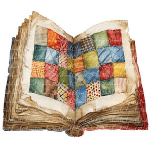 Paquete de 10 imágenes prediseñadas de libros (PNG y JPG), libro de patchwork imprimible, ilustraciones, descarga digital, manualidades con scrapbooking, libro de imágenes de acolchados