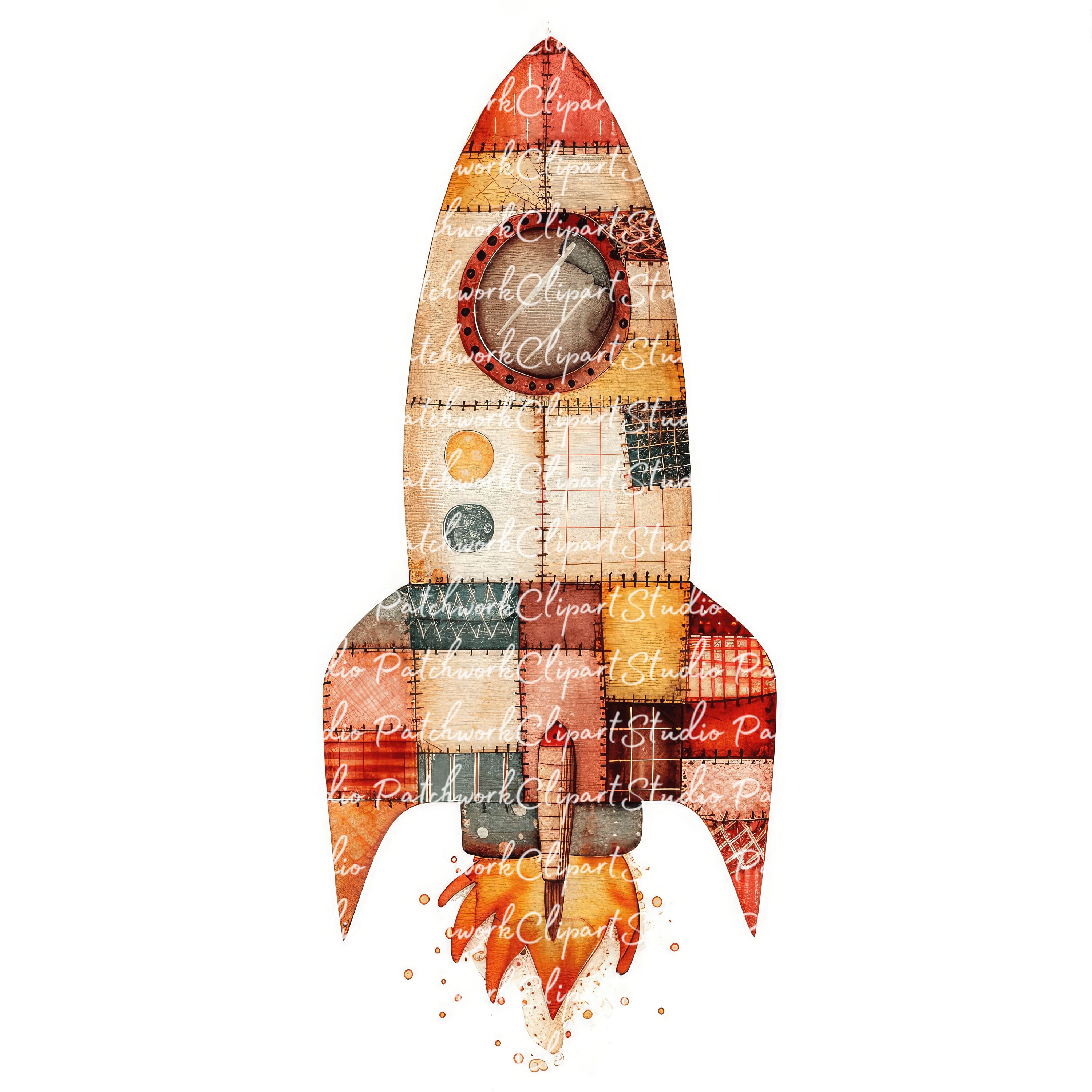 10 Rockets Clipart Bundle, PNG & JPG, Printable Patchwork Rocket ...