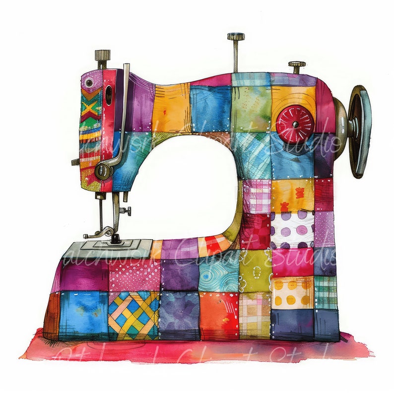 Patchwork Sewing Machines Clipart Bundle, Printable Sewing Machine, Cute Quilted Fabric ...