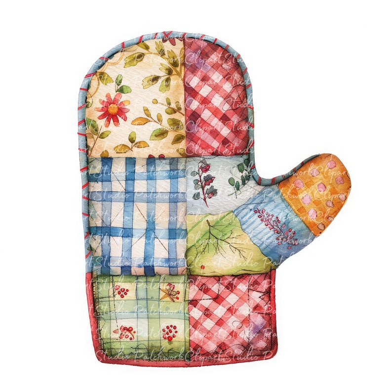 10 Oven Mitt Clipart Bundle, Printable Patchwork Mitt, Cute Quilted ...