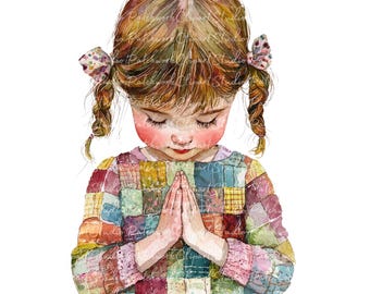 10 betende kleine Mädchen Clipart Bundle, PNG & JPG, bedruckbare Patchwork Mädchen Illustrationen, digitaler Download, Scrapbook Basteln, betendes Mädchen