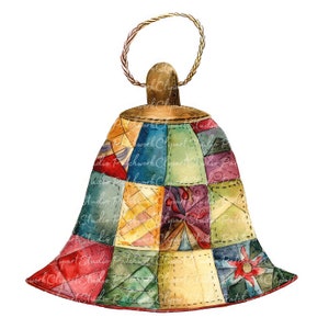 Lot de 10 cliparts, PNG & JPG, cloche patchwork imprimable, illustrations, téléchargement numérique, création de scrapbooking, cloche d'image courtepointe
