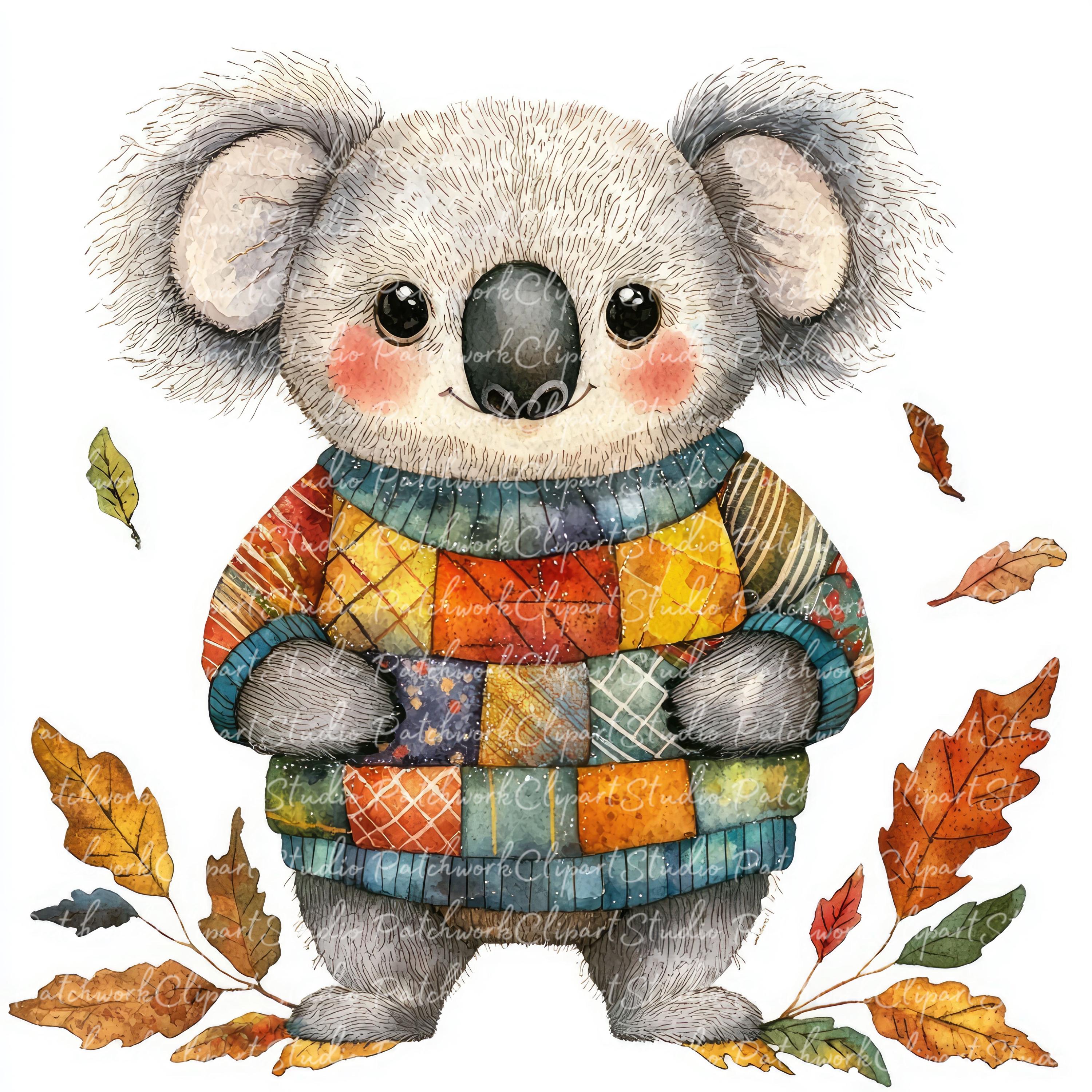 10 Autumn Koala Clipart Bundle, PNG & JPG, Printable Patchwork, Koala ...
