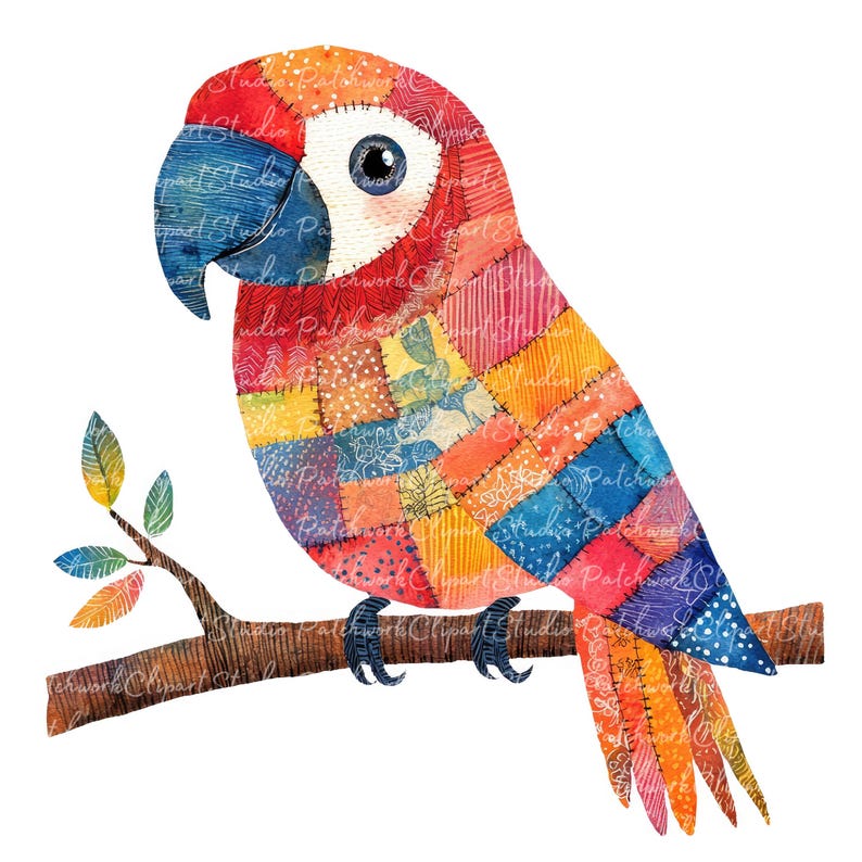 Patchwork Parrot 10 Parrot Clipart Bundle, PNG & JPG, Printable Patchwork Parrots ...