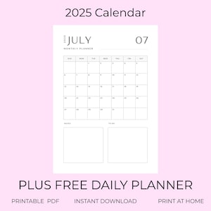 Calendário 2025 para impressão, Calendário anual minimalista em branco para impressão, Calendário mensal 2025 em formato retrato, Calendário PDF para impressão, Planejador mensal
