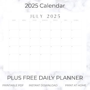 Calendário 2025 para impressão, Calendário anual minimalista em branco para impressão, Calendário mensal 2025 em formato paisagem, Calendário PDF para impressão, Planejador mensal