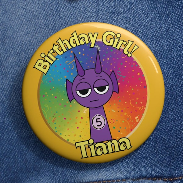 Custom Sprunki Birthday Pin Button, Personalized Birthday Boy or Girl Pin, Choose Character & Name, Kids Party Favor