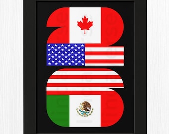 World Cup Poster 2026, Soccer Wall Art, Football Poster, USA Canada Mexico Flag Print