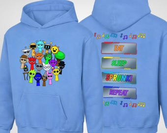 Sprunki Kids Hoodie, Eat Sleep Sprunki Repeat, Youth Pullover Sweatshirt, Incredibox Fan