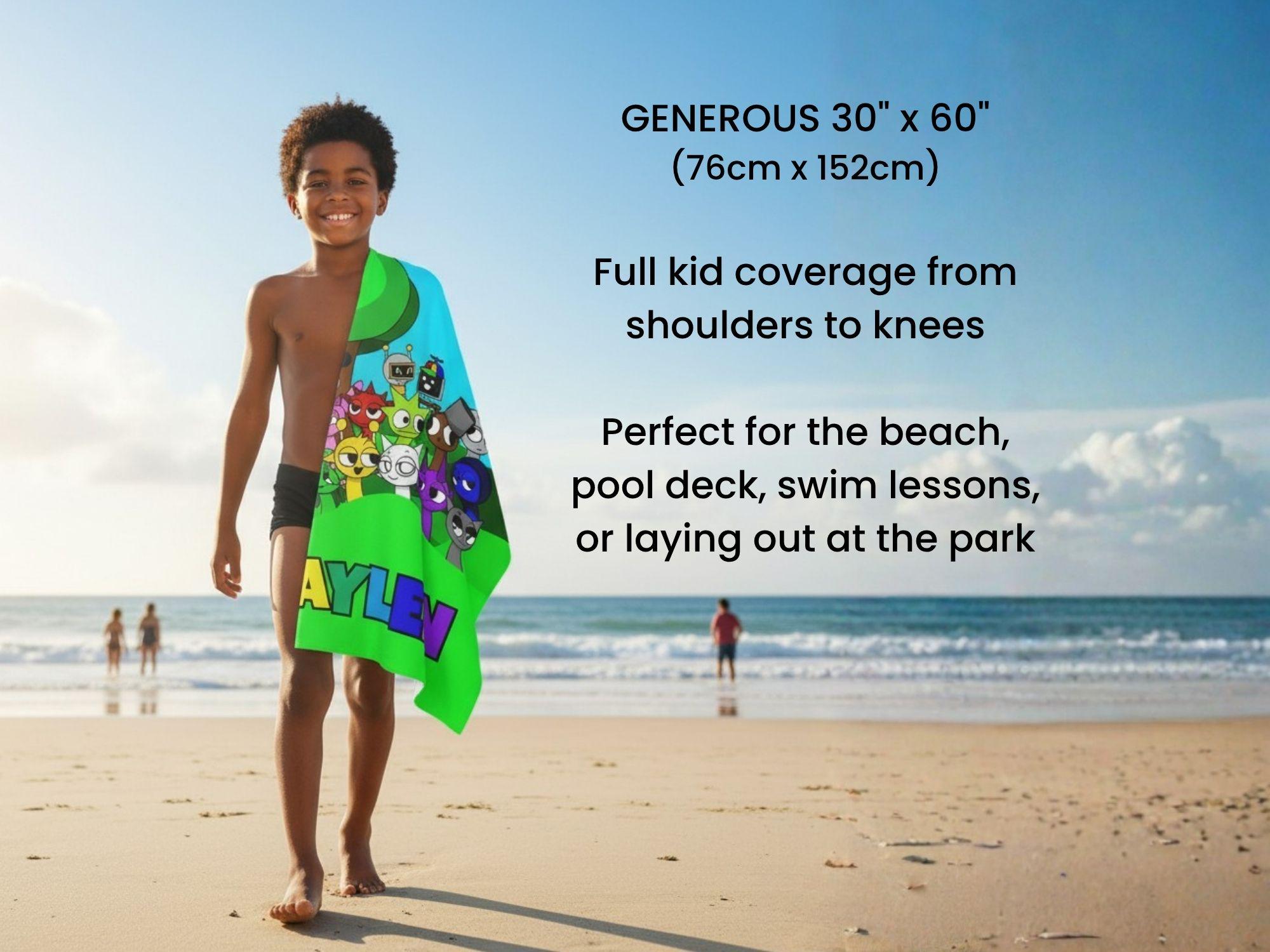 Personalized Kids Beach Towel, Custom Name Sprunki Towel, Kids