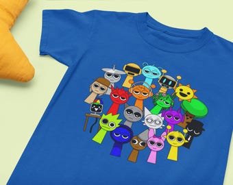 Camiseta infantil colorida con personajes de Sprunki, camiseta gráfica divertida para niños y niñas, camiseta Sprunki, ropa infantil para gamers