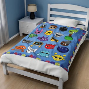 Plush Sprunki Blanket for Kids, Sprunki Game, Soft Throw Blanket, Cozy Bedding, Fleece Bedspread, Kids Room Decor, Sprunki Blue Blanket