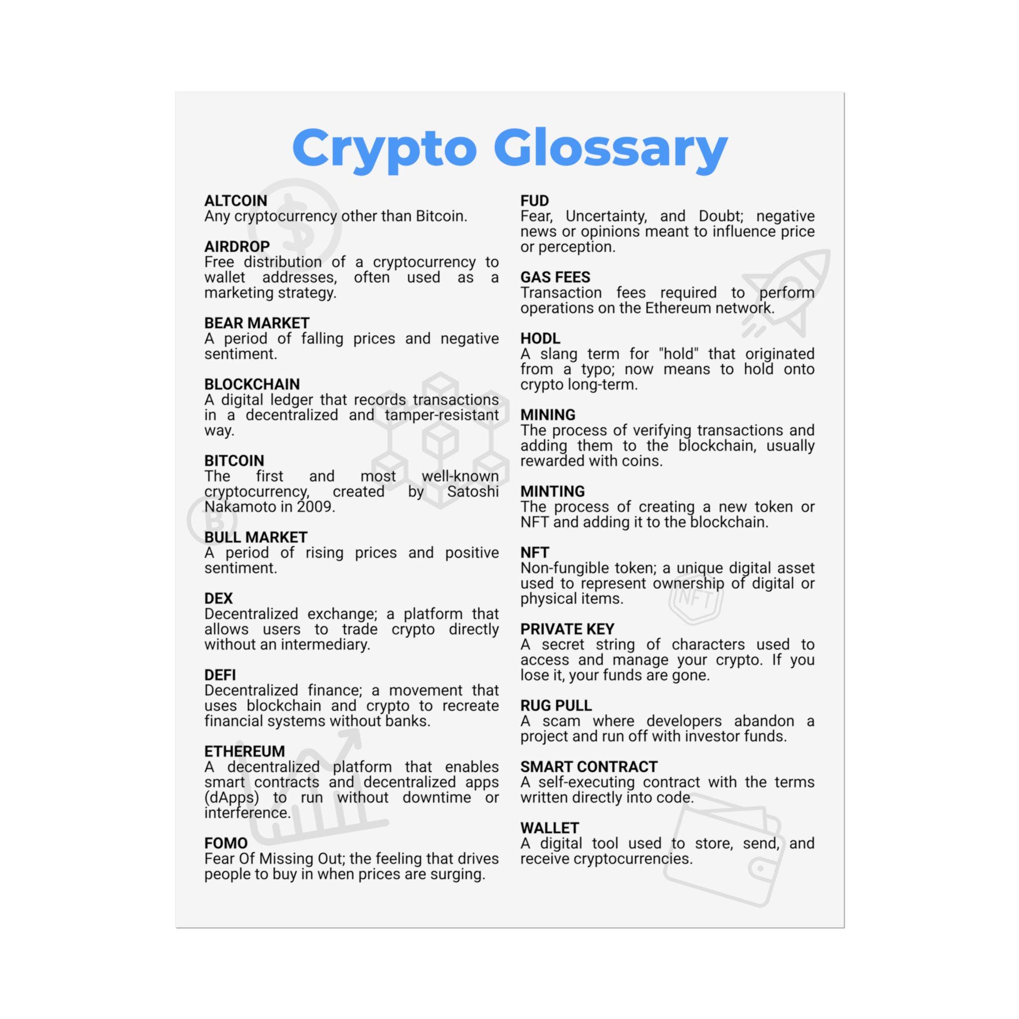 暗号用語集ポスター：トレーダーのための教育用Web3アート - Etsy 日本