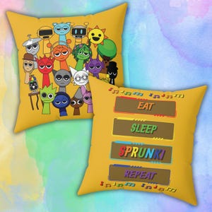 Sprunki Pillow, Fun Sprunki Cartoon Characters, Eat Sleep Sprunki Repeat, Kids Room Decor, Nursery Pillow, Playroom Decor, Square Pillow