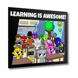 Sprunki-klasposter, kleurrijke terug naar school kunst aan de muur voor kinderen, leren is geweldig decor, Sprunki Squad opgerolde printposter
