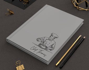 Personalized Chef Recipe Book: Male Chef Line Art Hardcover Journal