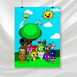 Kleurrijke Sprunki-poster: kunst aan de muur kinderkamer, levendige print
