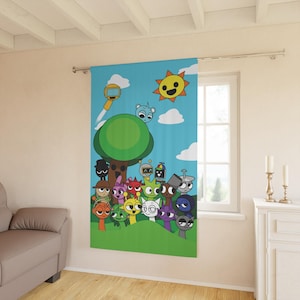 Cortinas de ventana extravagantes de Sprunki, decoración colorida para la habitación de los niños, personajes de dibujos animados de Sprunki, cortinas divertidas, decoración de la sala de juegos, cortina opaca
