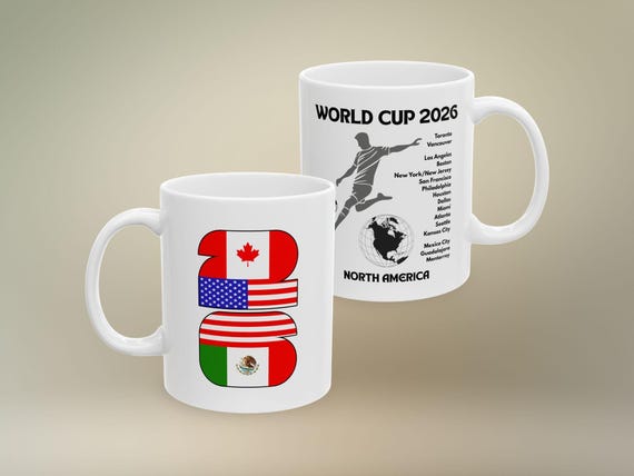 2026 World Cup Soccer Mug, Coffee Cup With Canada USA Mexico Hosts
