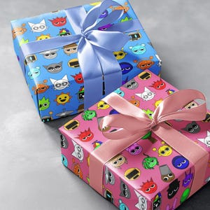 Sprunki Wrapping Paper for Kids, Cartoon Gift Wrap Sheets for Birthday, Parties, Crafts, Pink Blue Yellow White Wrapping Paper, Sprunki Gift