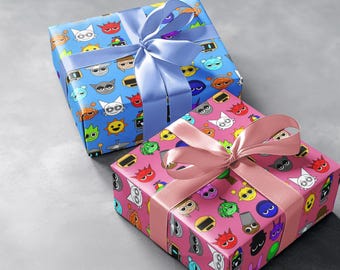 Sprunki Geschenkpapier für Kinder, Cartoon Geschenkpapier Blätter für Geburtstag, Partys, Basteln, rosa blau gelb weißes Geschenkpapier, Sprunki Geschenk