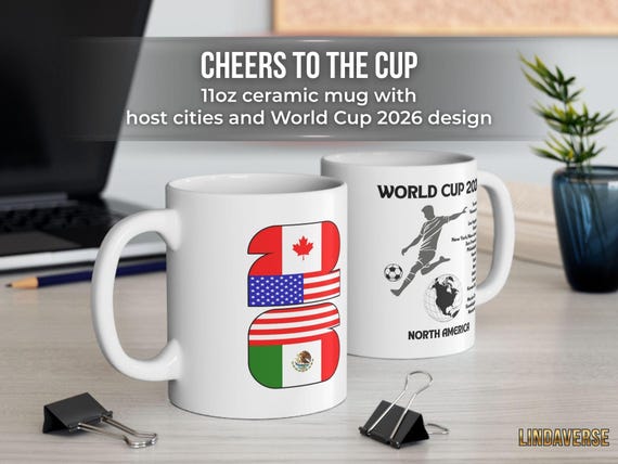 2026 World Cup Soccer Mug, Coffee Cup With Canada USA Mexico Hosts