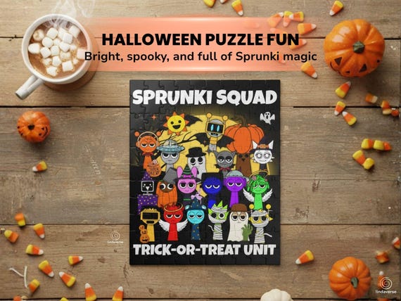 Sprunki Halloween Puzzle: Trick or Treat Jigsaw, Halloween Kids Puzzle Gift, Fall Activity Family Game, Cute Sprunki Character Party Favor