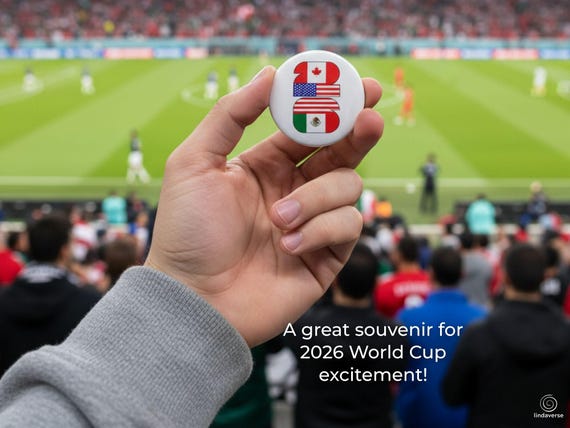 2026 World Soccer Cup Button: Canada, USA, Mexico Flag Soccer Pin