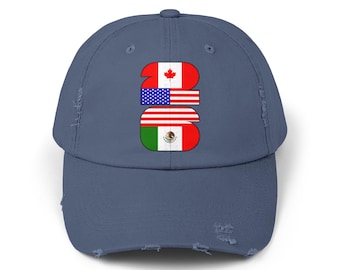 2026 World Cup Distressed Cap, Soccer Dad Hat with Canada USA Mexico Flags, Vintage Adjustable Football Fan Hat