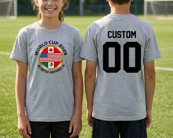 Camiseta de fútbol juvenil personalizada para el Mundial 2026, con nombre y número personalizados, regalo para niños y niñas.