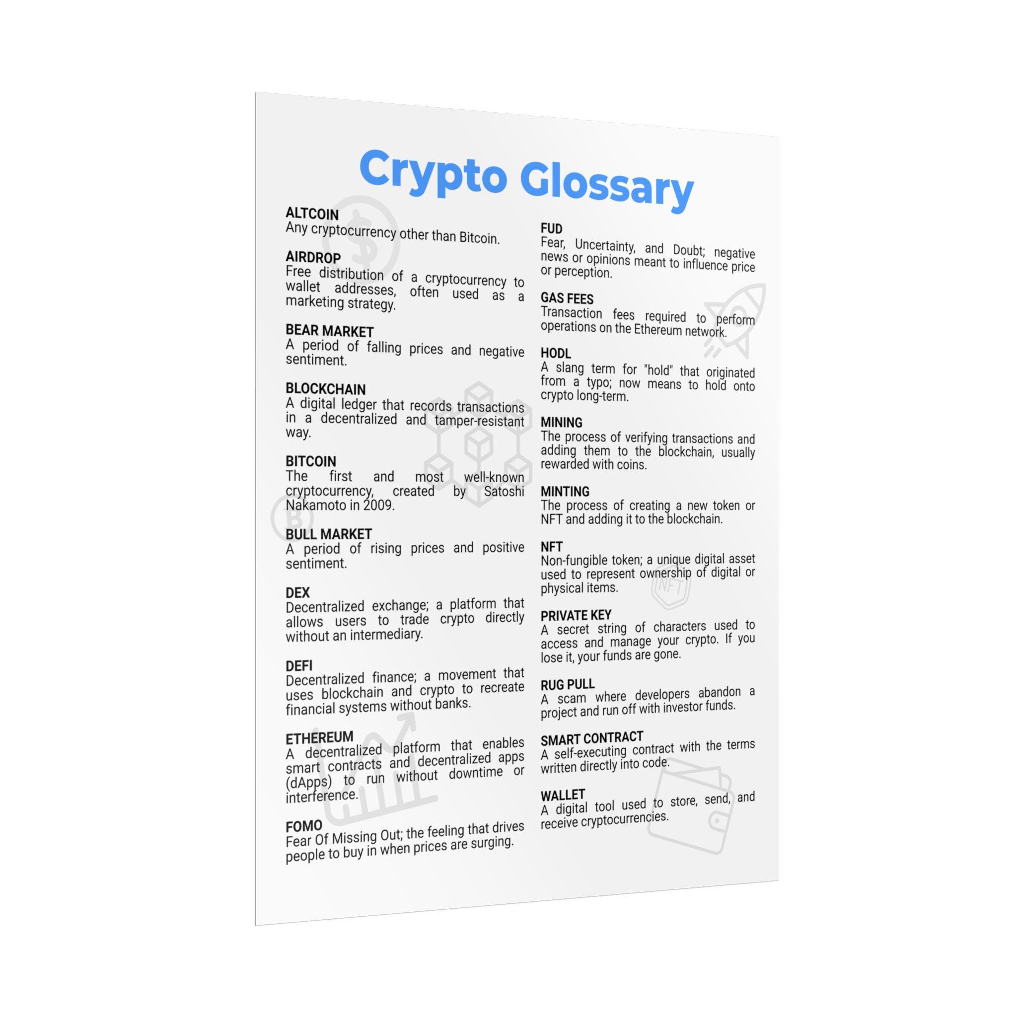 Crypto Glossary Poster: Educational Web3 Art for Traders - Etsy