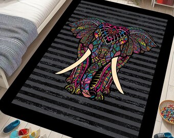Elephant Rug: Geometric Animal Pattern, Custom Rug
